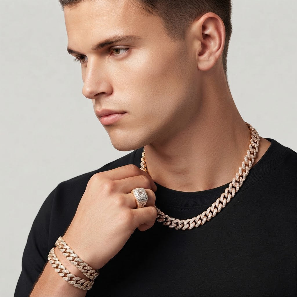 14mm Moissanite Diamond Fully Iced Three Row Cuban Link Chain