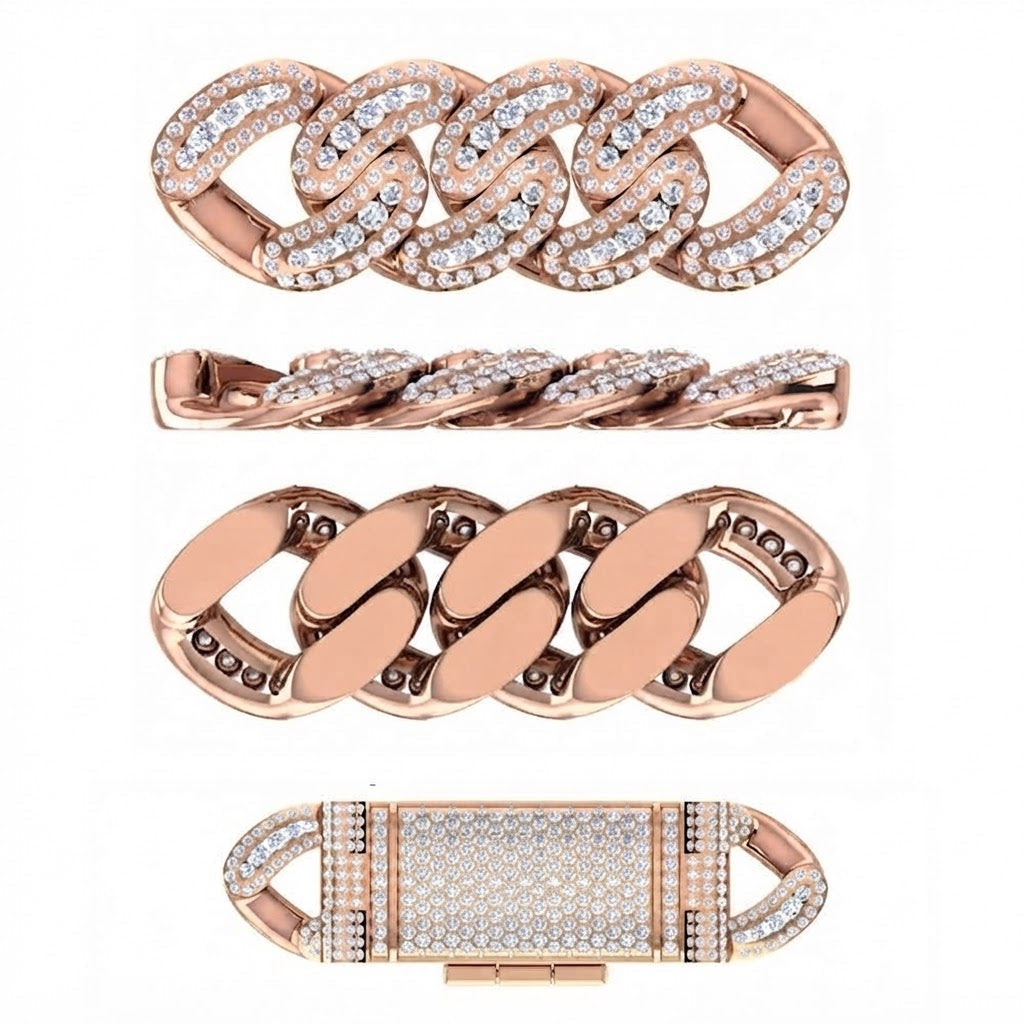 14mm Moissanite Diamond Fully Iced Three Row Cuban Link Chain