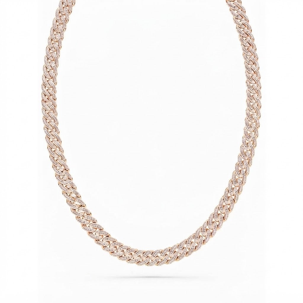 14mm Moissanite Diamond Fully Iced Three Row Cuban Link Chain