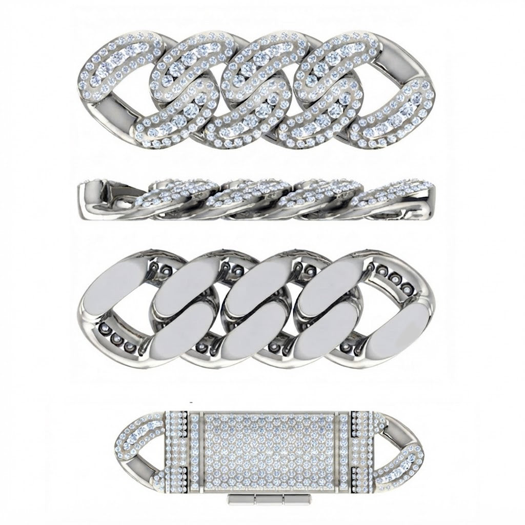 14mm Moissanite Diamond Fully Iced Three Row Cuban Link Chain