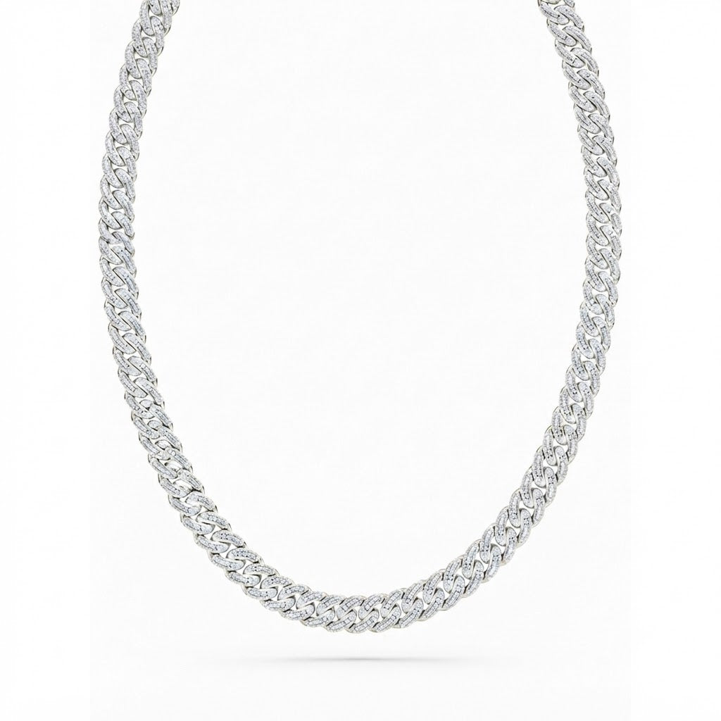 14mm Moissanite Diamond Fully Iced Three Row Cuban Link Chain