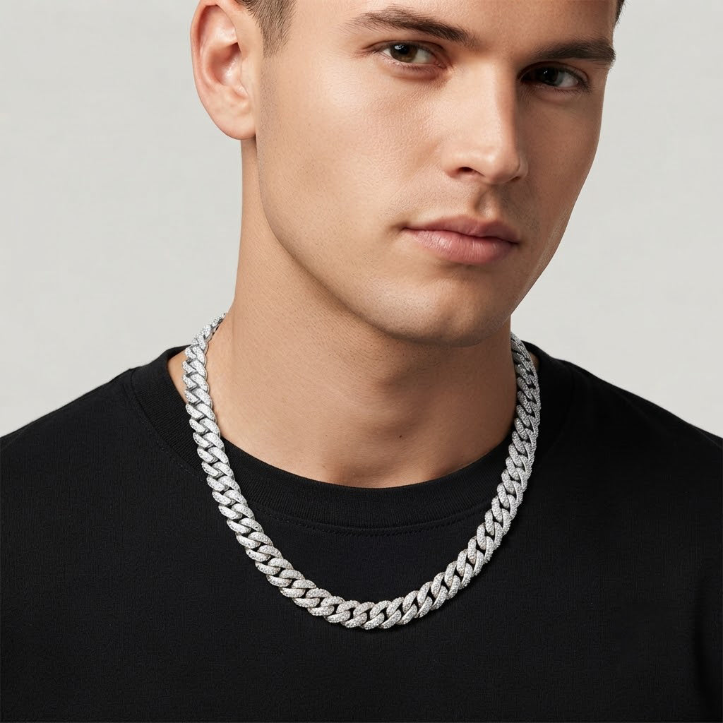 14mm Moissanite Diamond Fully Iced Three Row Cuban Link Chain