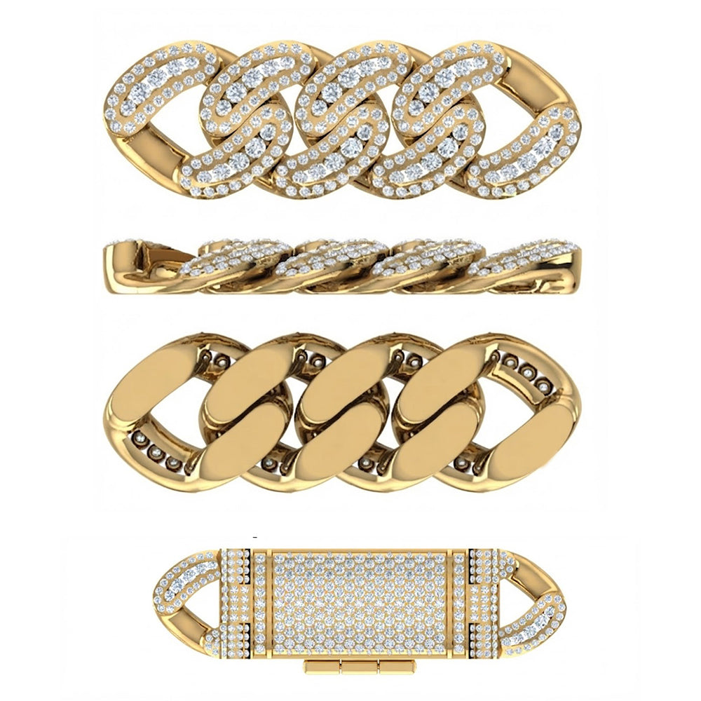 14mm Moissanite Diamond Fully Iced Three Row Cuban Link Chain
