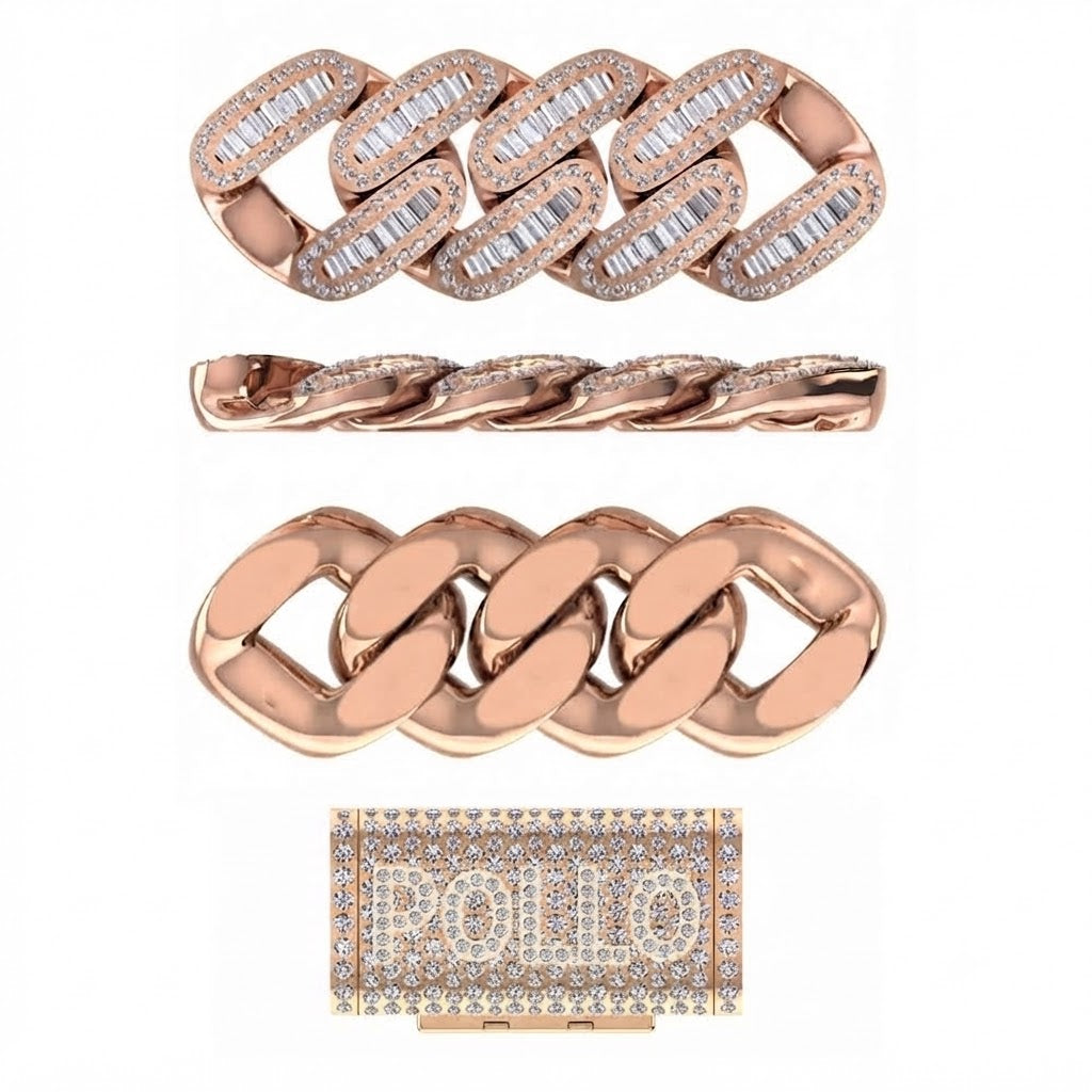 14mm Moissanite Diamond Baguette Iced Cuban Link Chain with POLLO Letter Lock