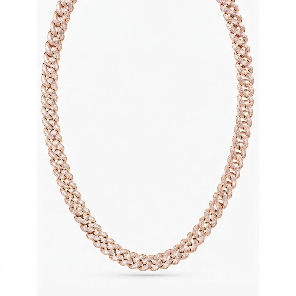 14mm Moissanite Diamond Baguette Iced Cuban Link Chain with POLLO Letter Lock