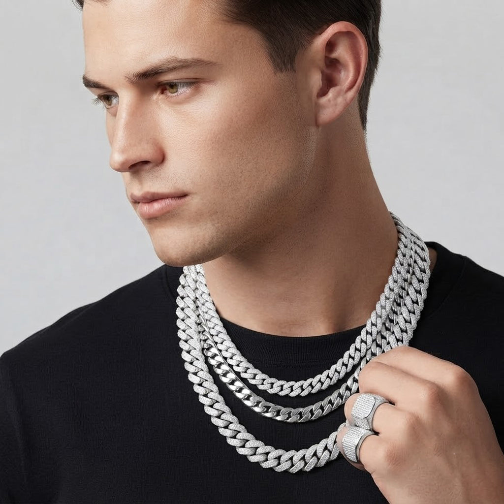 14mm Moissanite Diamond Baguette Iced Cuban Link Chain with POLLO Letter Lock