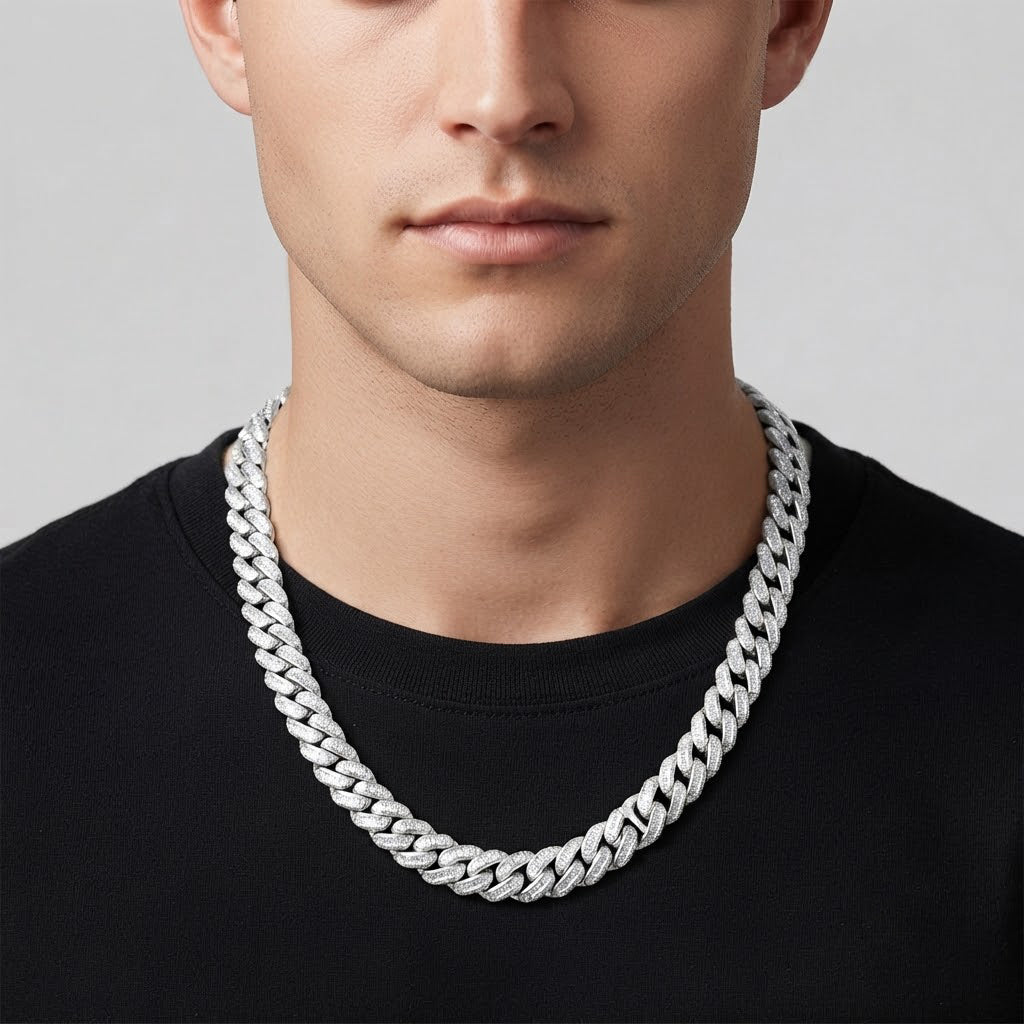 14mm Moissanite Diamond Baguette Iced Cuban Link Chain with POLLO Letter Lock