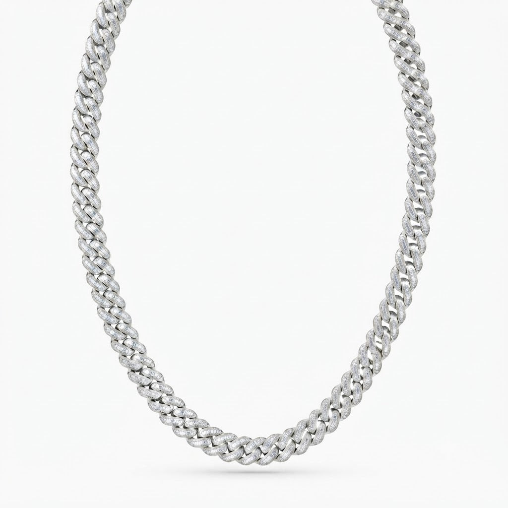 14mm Moissanite Diamond Baguette Iced Cuban Link Chain with POLLO Letter Lock