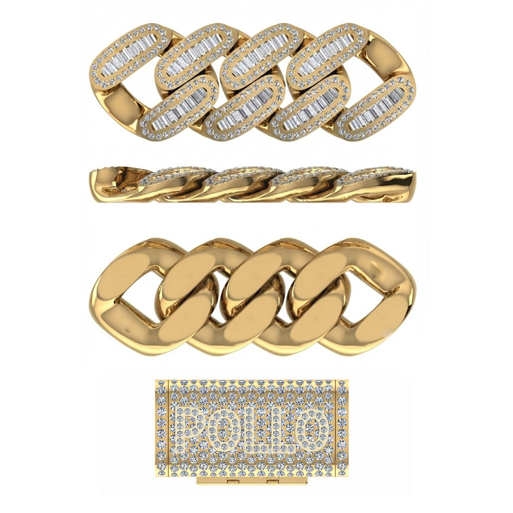 14mm Moissanite Diamond Baguette Iced Cuban Link Chain with POLLO Letter Lock
