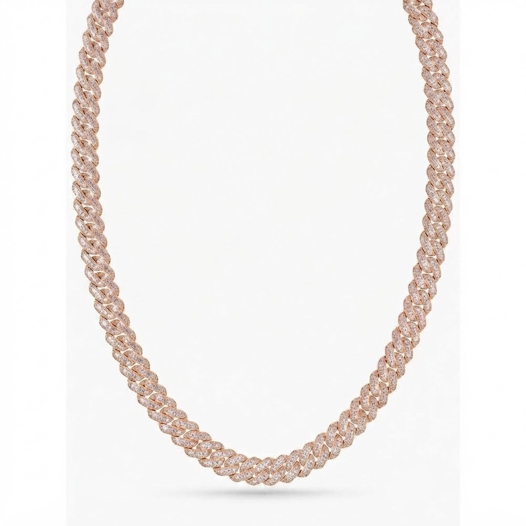 14mm Moissanite Diamond Fully Iced Three Row Cuban Link Chain