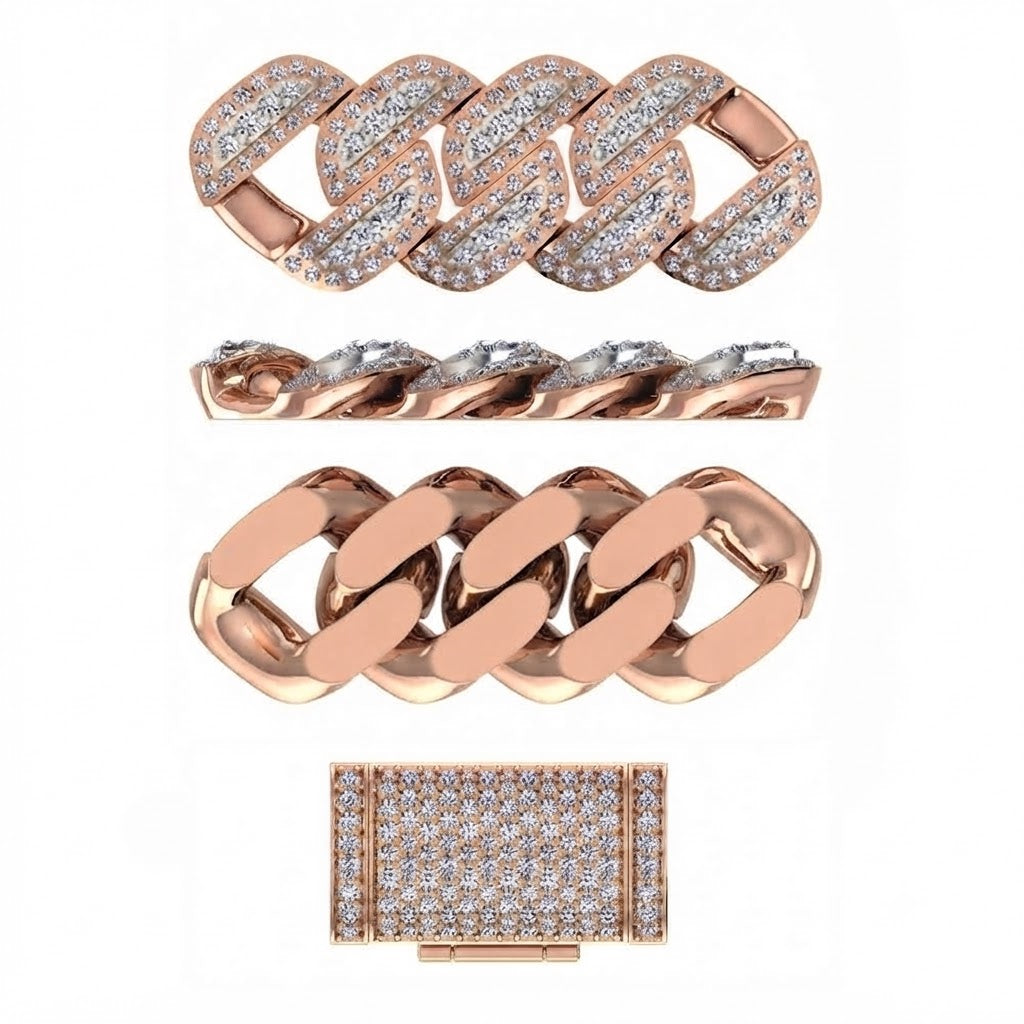14mm Moissanite Diamond Fully Iced Three Row Cuban Link Chain