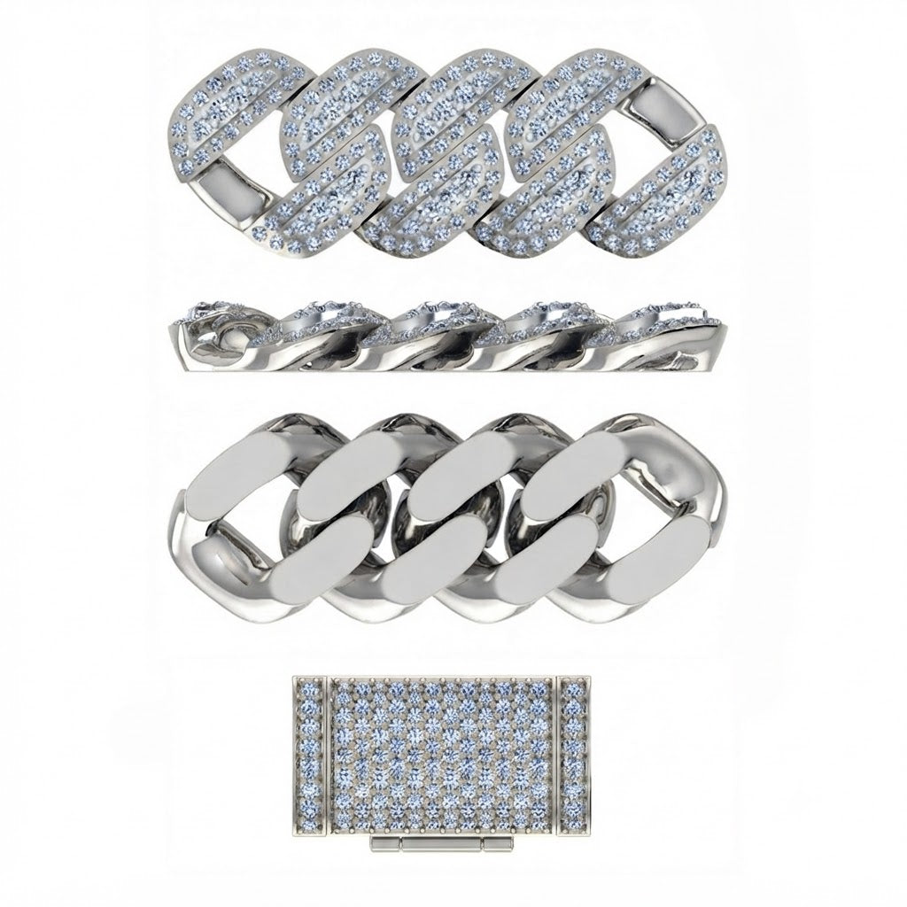 14mm Moissanite Diamond Fully Iced Three Row Cuban Link Chain