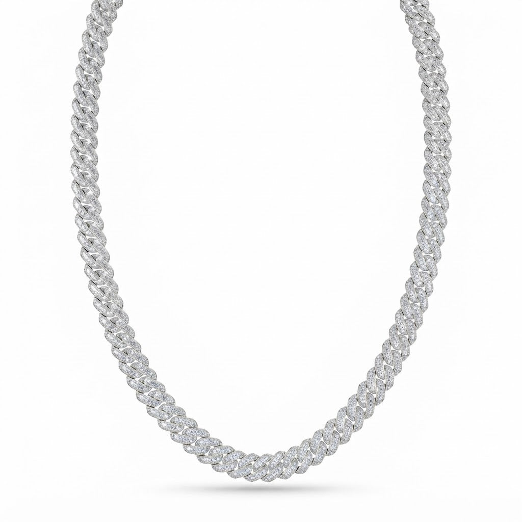 14mm Moissanite Diamond Fully Iced Three Row Cuban Link Chain
