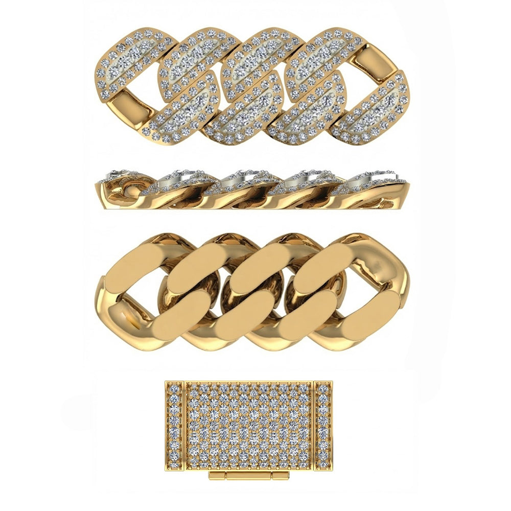 14mm Moissanite Diamond Fully Iced Three Row Cuban Link Chain