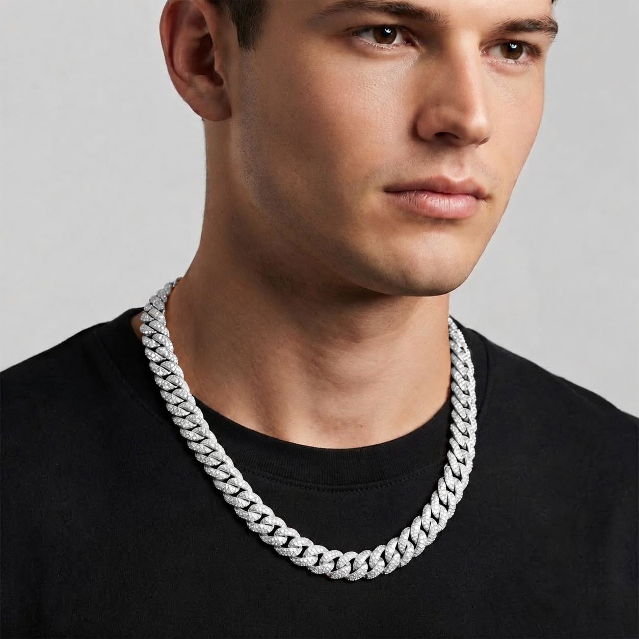 14mm Moissanite Diamond Fully Iced Three Row Cuban Link Chain