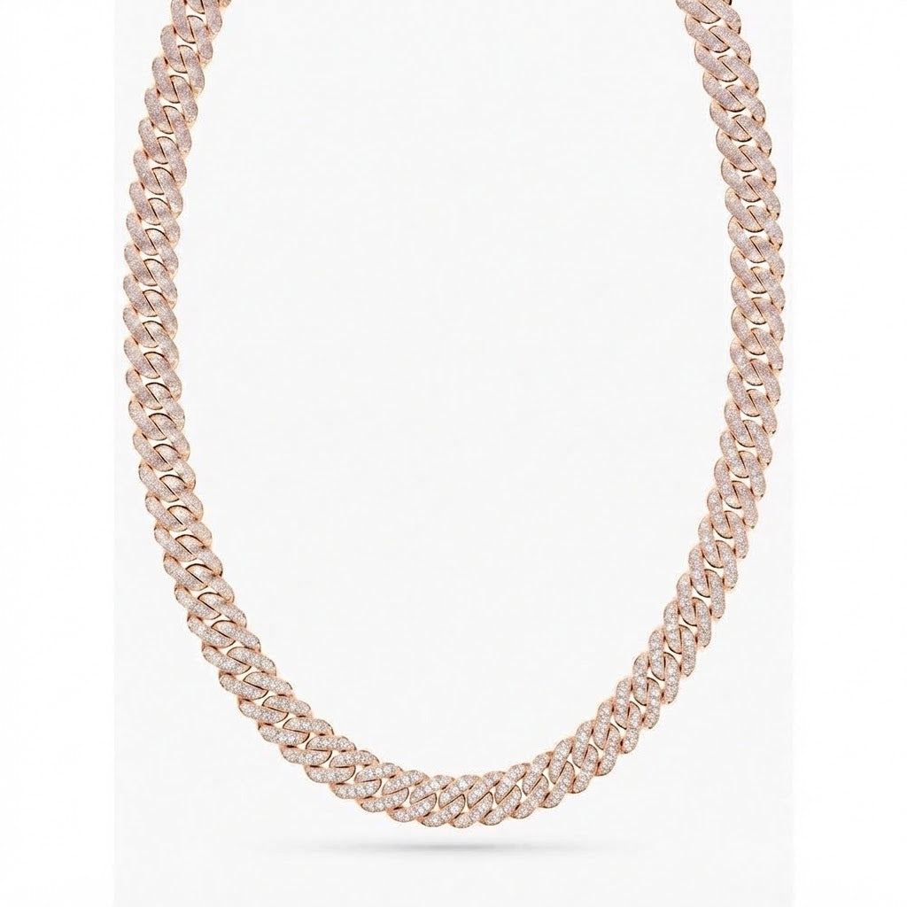 14mm Moissanite Round Diamond Fully Iced Three Row Cuban Link Chain