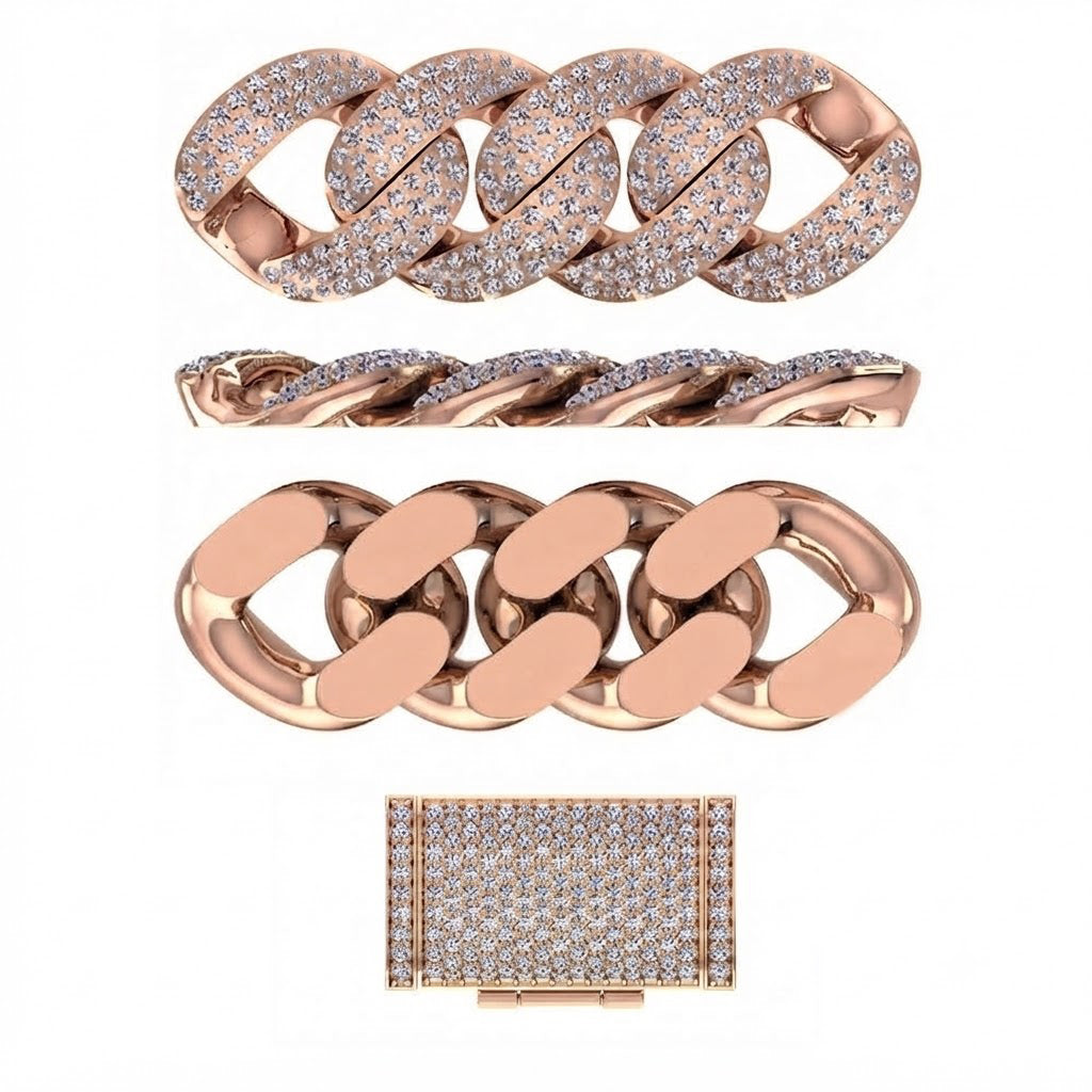 14mm Moissanite Round Diamond Fully Iced Three Row Cuban Link Chain