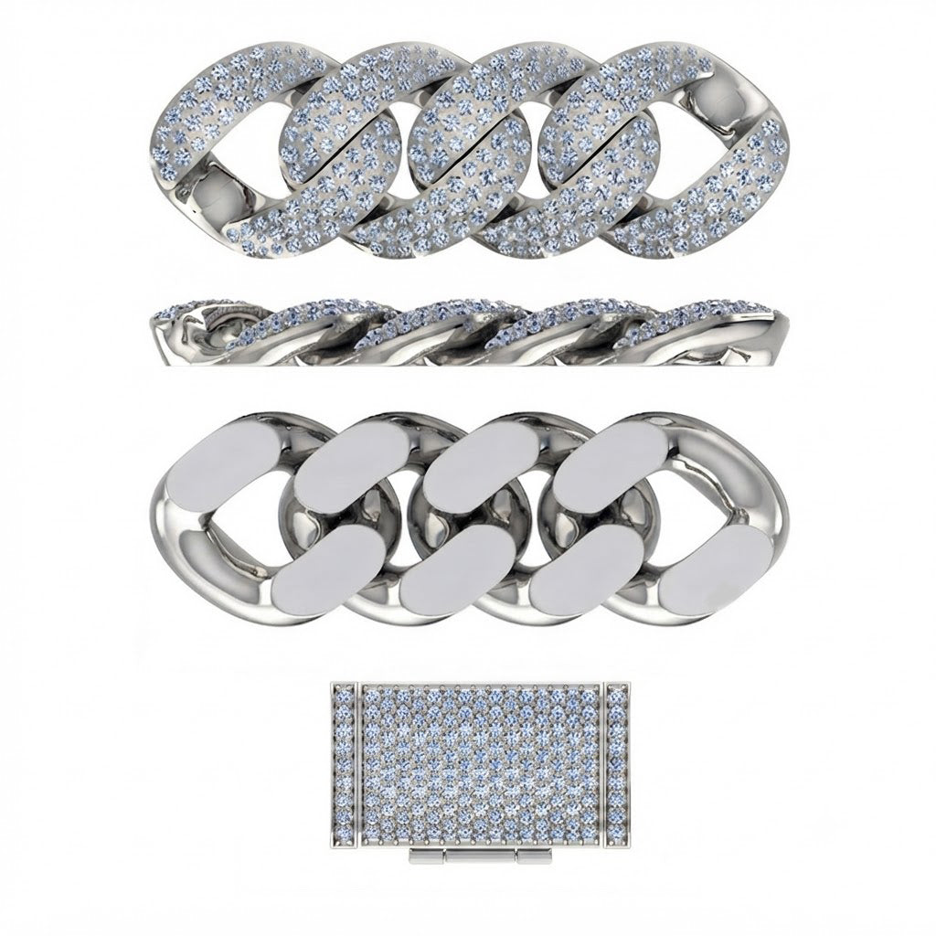 14mm Moissanite Round Diamond Fully Iced Three Row Cuban Link Chain