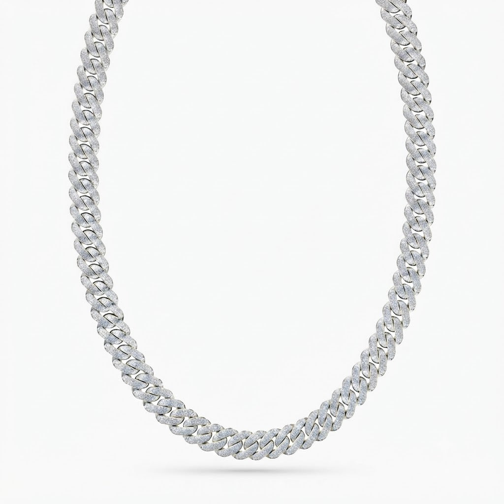 14mm Moissanite Round Diamond Fully Iced Three Row Cuban Link Chain