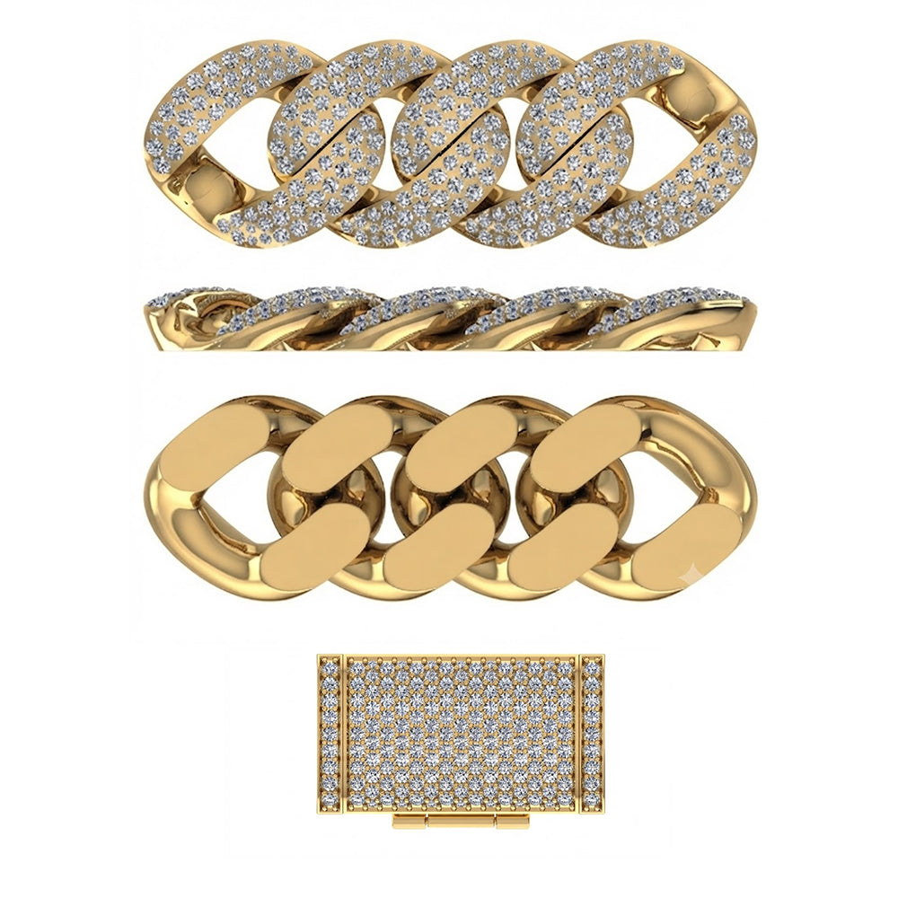 14mm Moissanite Round Diamond Fully Iced Three Row Cuban Link Chain