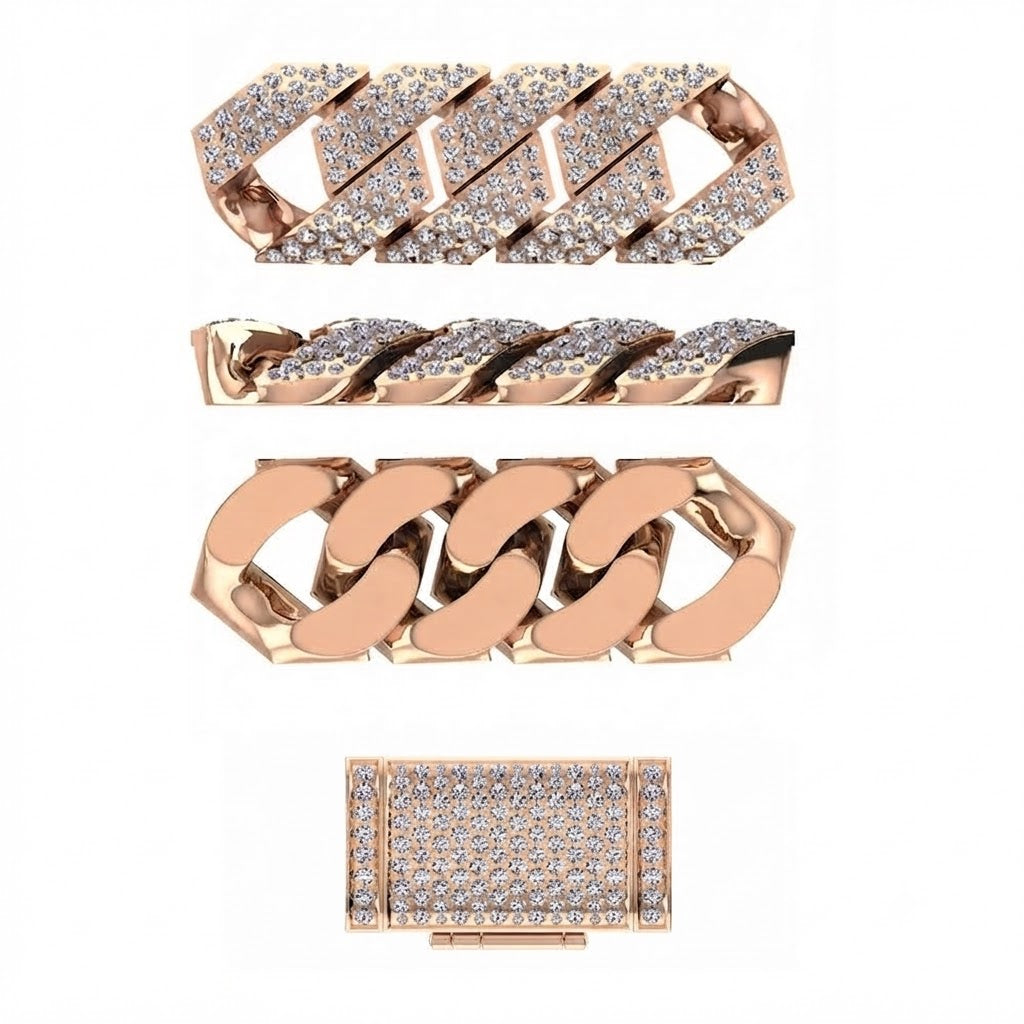 14mm Moissanite Diamond Fully Iced Miami Three Row Cuban Link Chain