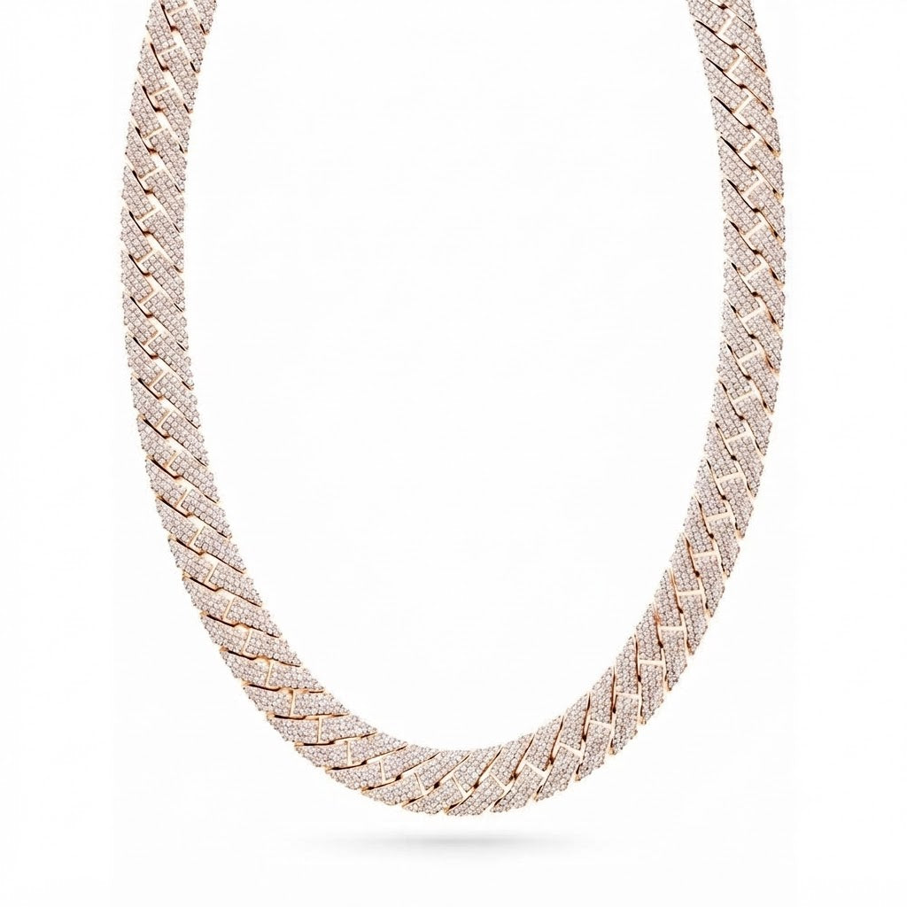 14mm Moissanite Diamond Fully Iced Miami Three Row Cuban Link Chain
