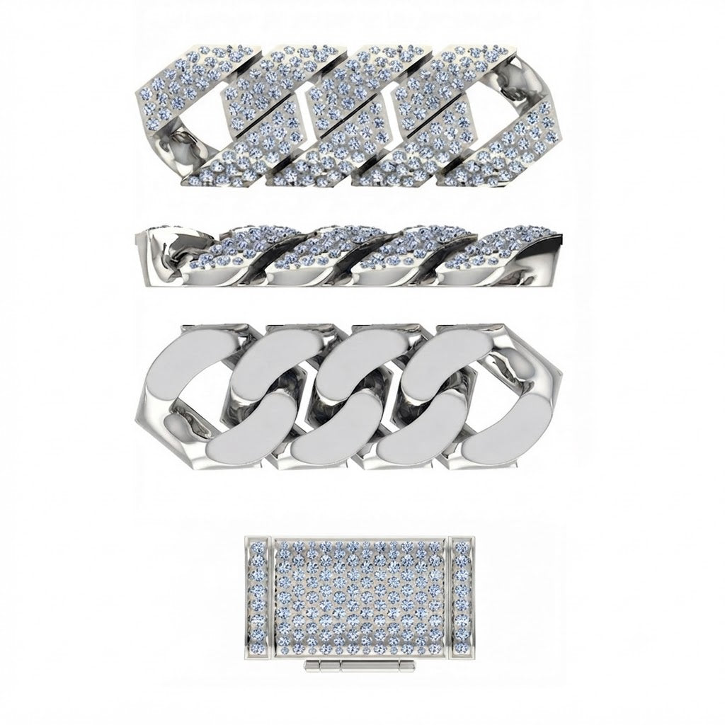 14mm Moissanite Diamond Fully Iced Miami Three Row Cuban Link Chain