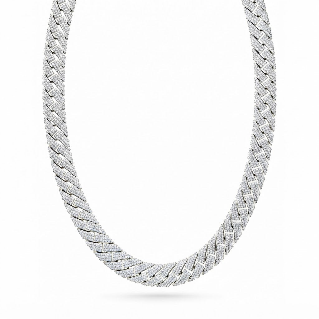 14mm Moissanite Diamond Fully Iced Miami Three Row Cuban Link Chain