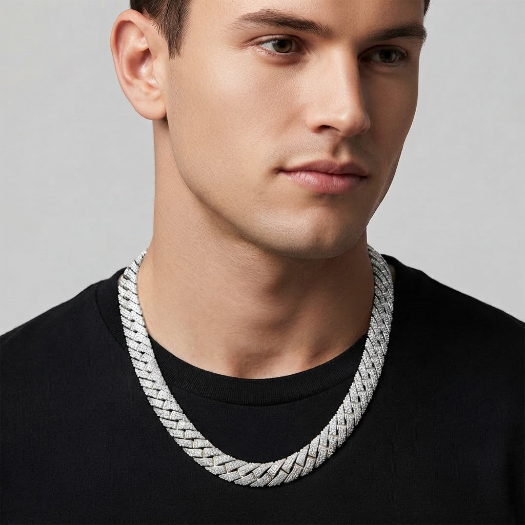 14mm Moissanite Diamond Fully Iced Miami Three Row Cuban Link Chain
