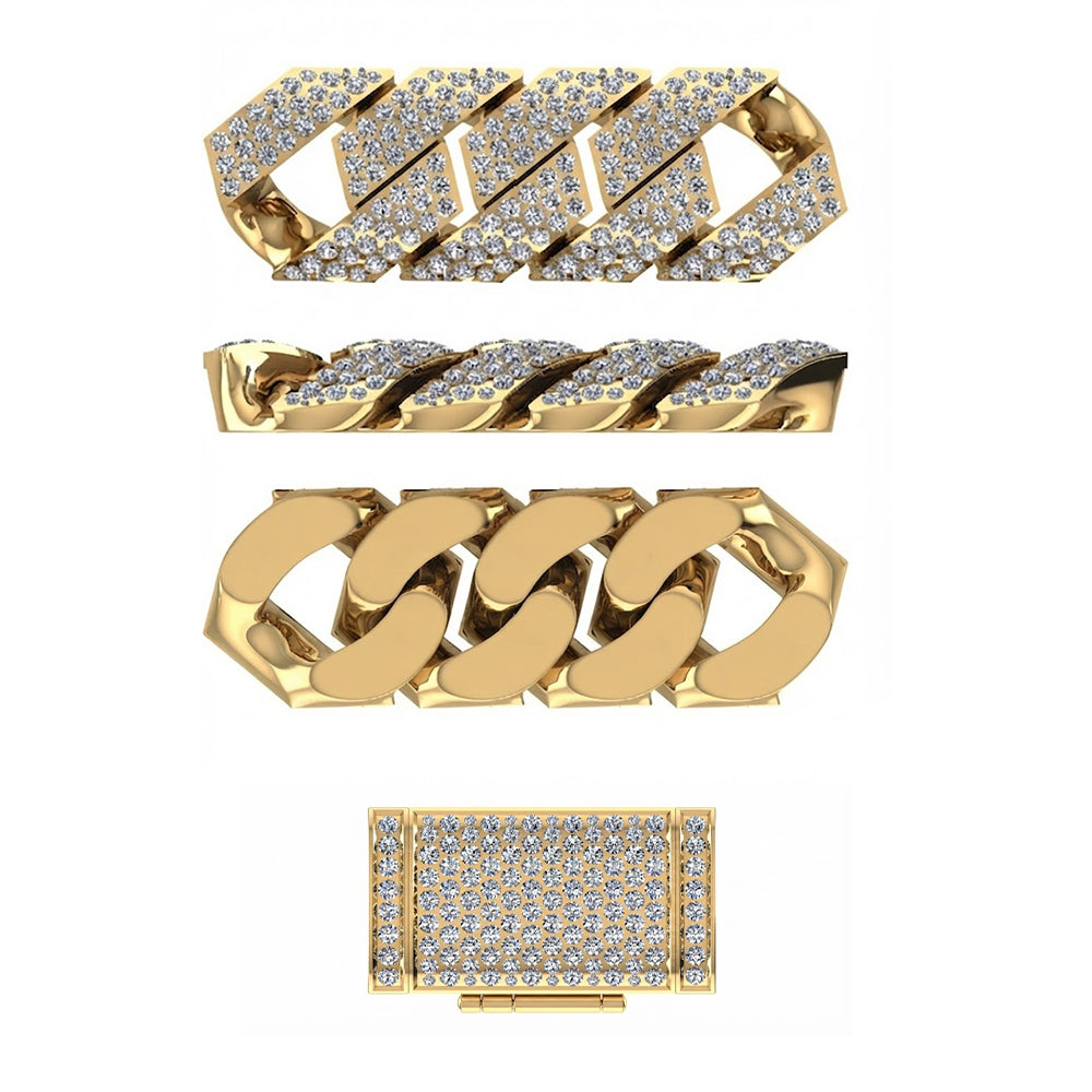 14mm Moissanite Diamond Fully Iced Miami Three Row Cuban Link Chain
