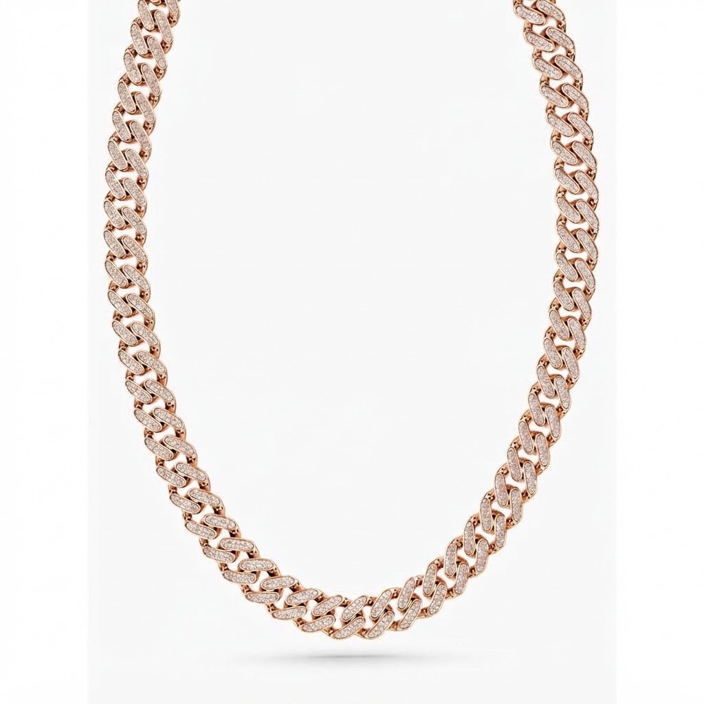 14mm Moissanite Round Diamond Pavé Oval Shape Cuban Link Chain