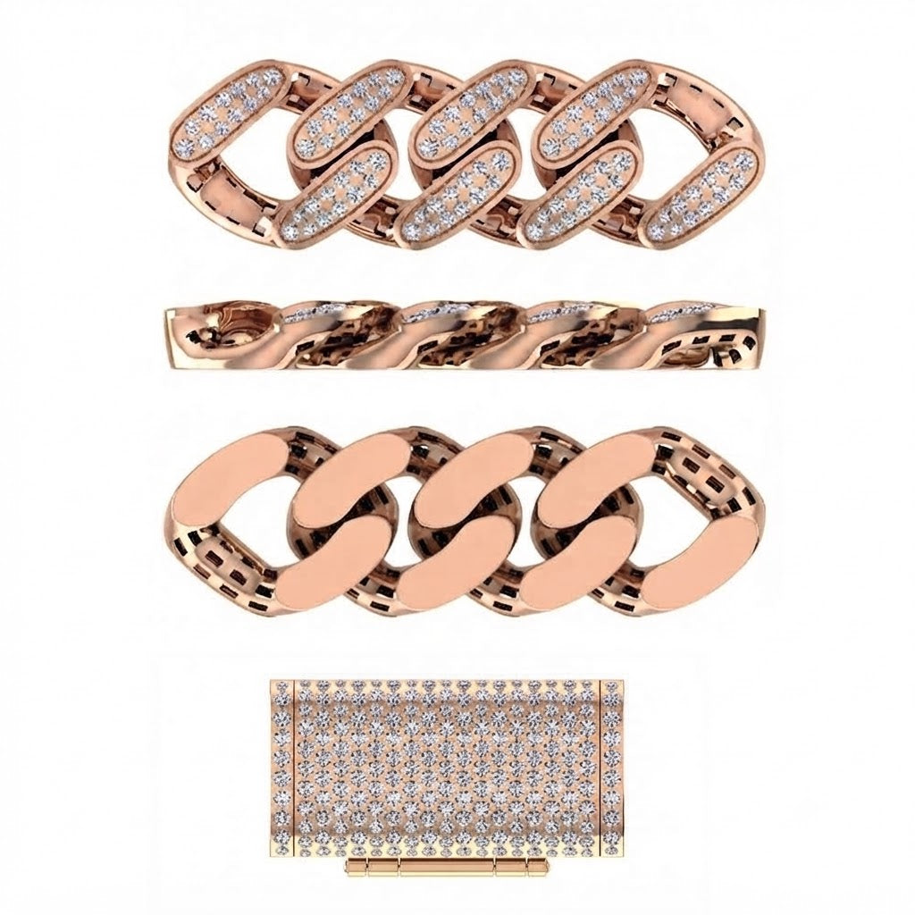 14mm Moissanite Round Diamond Pavé Oval Shape Cuban Link Chain