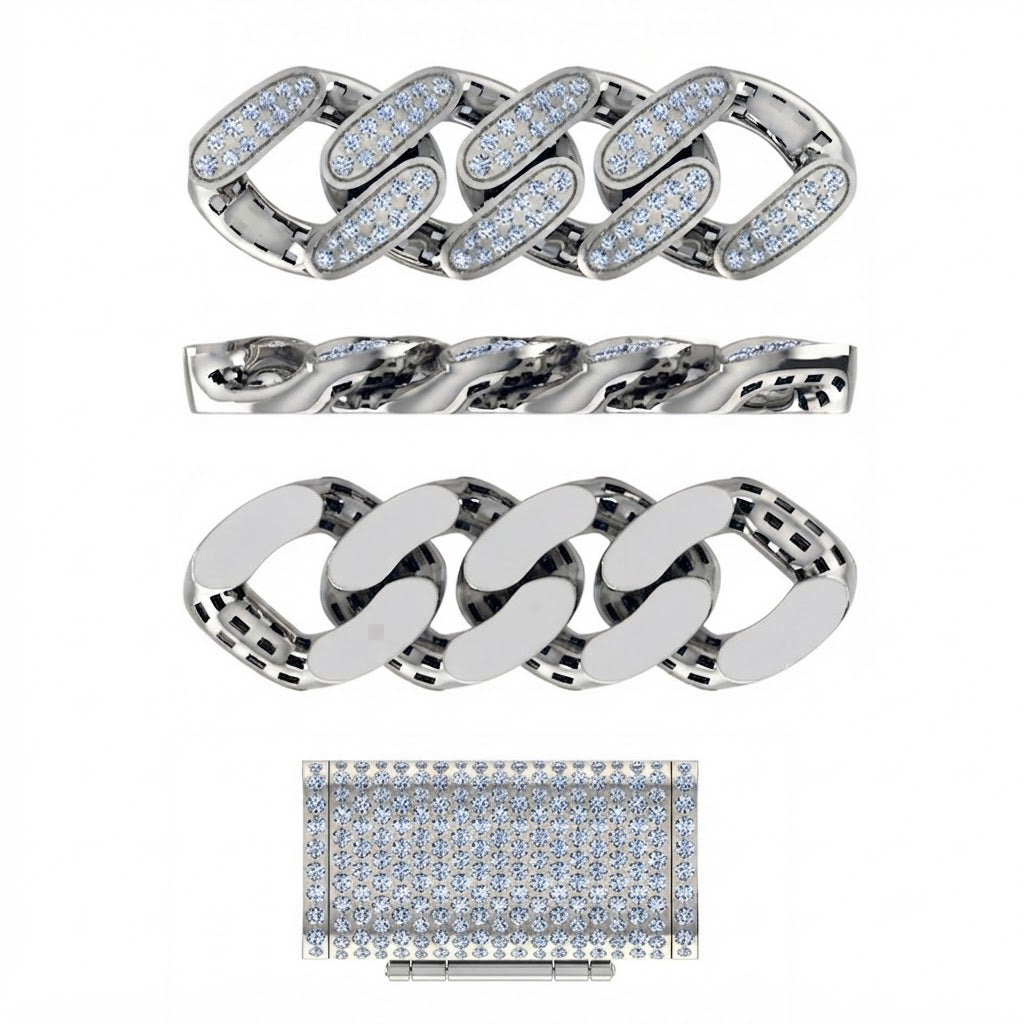 14mm Moissanite Round Diamond Pavé Oval Shape Cuban Link Chain