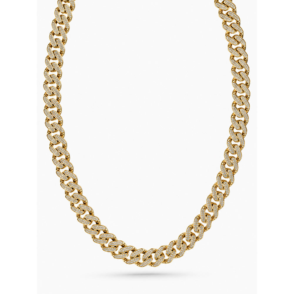 14mm Moissanite Round Diamond Pavé Oval Shape Cuban Link Chain