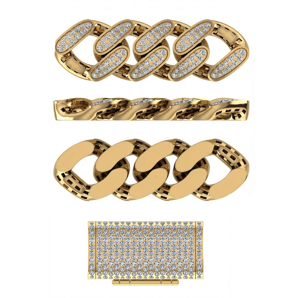 14mm Moissanite Round Diamond Pavé Oval Shape Cuban Link Chain