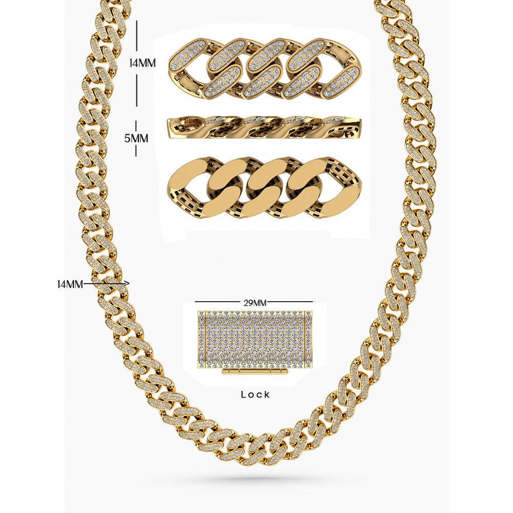 14mm Moissanite Round Diamond Pavé Oval Shape Cuban Link Chain