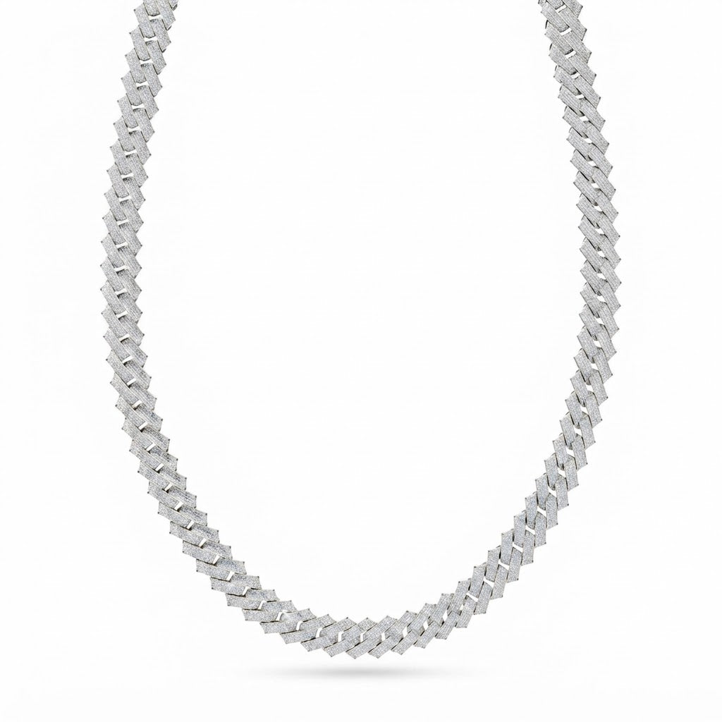 14mm Moissanite Diamond Iced Square Pattern Three Row Cuban Link Chain