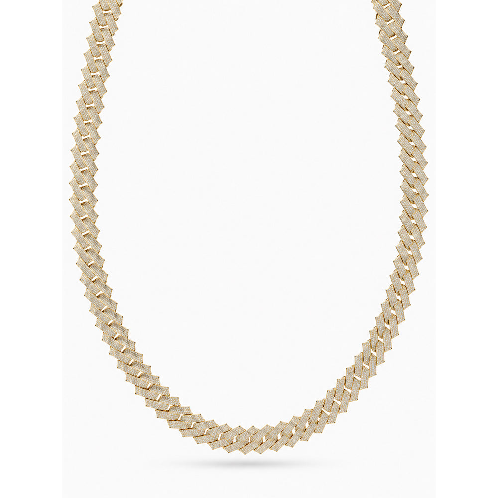 14mm Moissanite Diamond Iced Square Pattern Three Row Cuban Link Chain