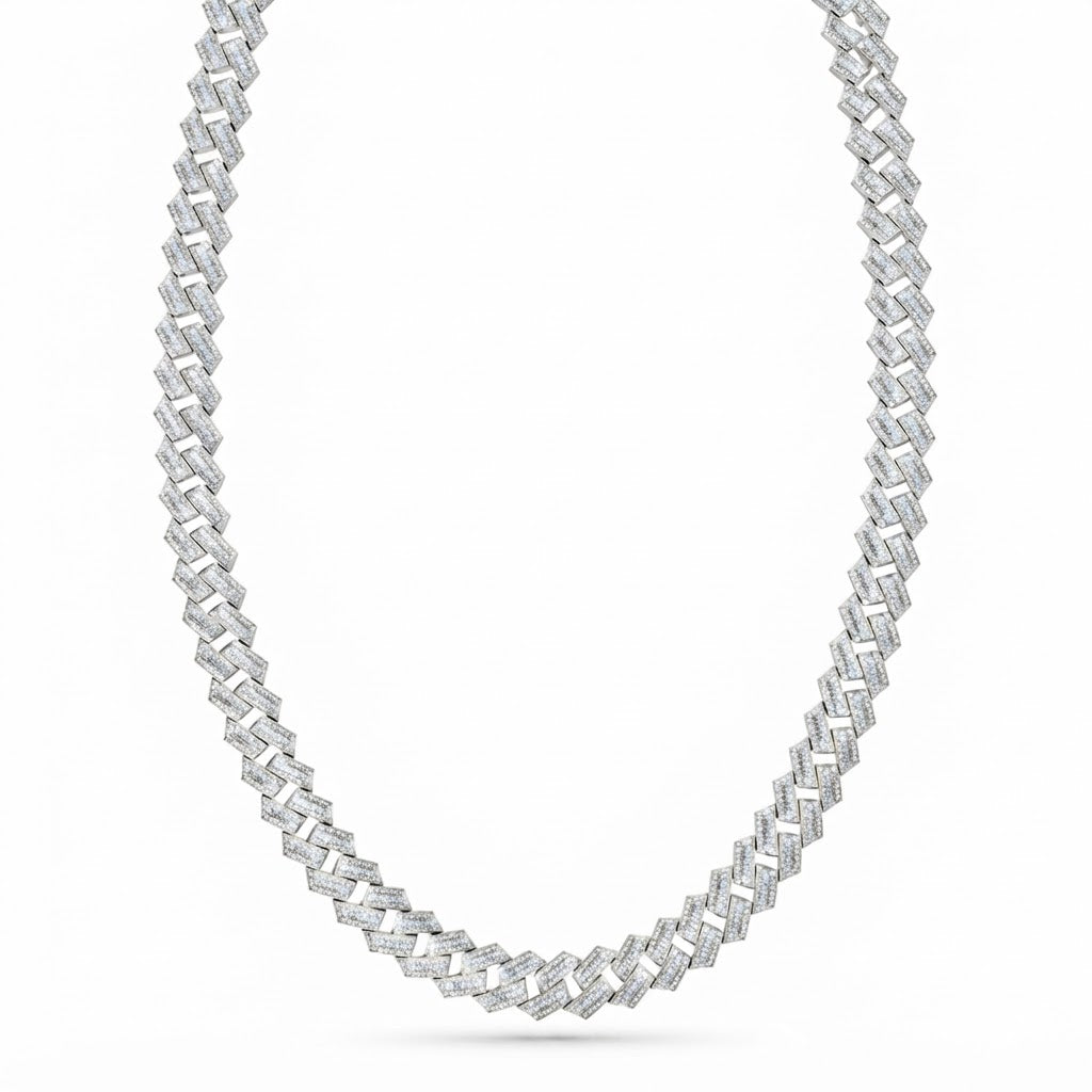 14mm Moissanite Round Baguette Diamond Iced Cuban Link Chain- 5MM Wide