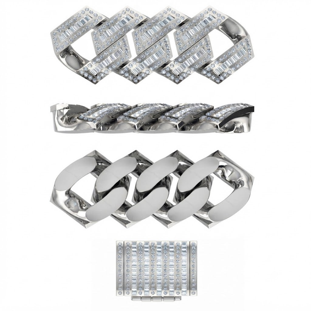 14mm Moissanite Round Baguette Diamond Iced Cuban Link Chain- 5MM Wide