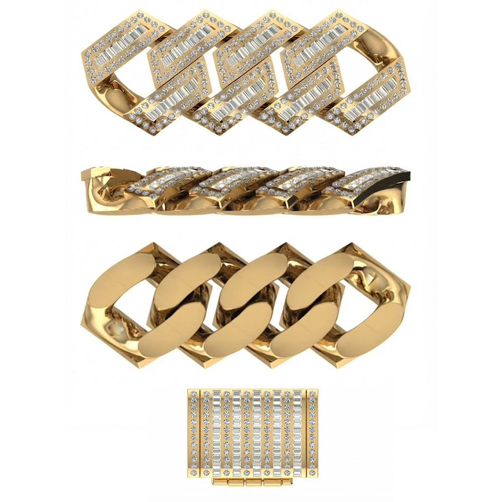 14mm Moissanite Round Baguette Diamond Iced Cuban Link Chain- 5MM Wide