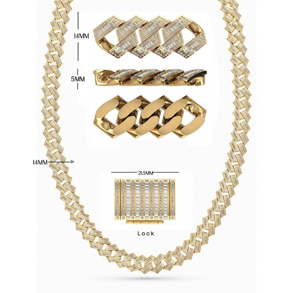 14mm Moissanite Round Baguette Diamond Iced Cuban Link Chain- 5MM Wide