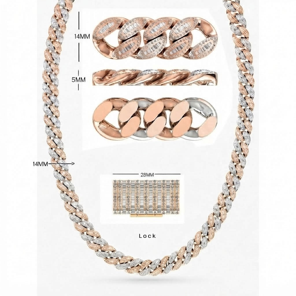 14mm Moissanite Baguette Diamond Iced Cuban Link Chain - 5MM Wide
