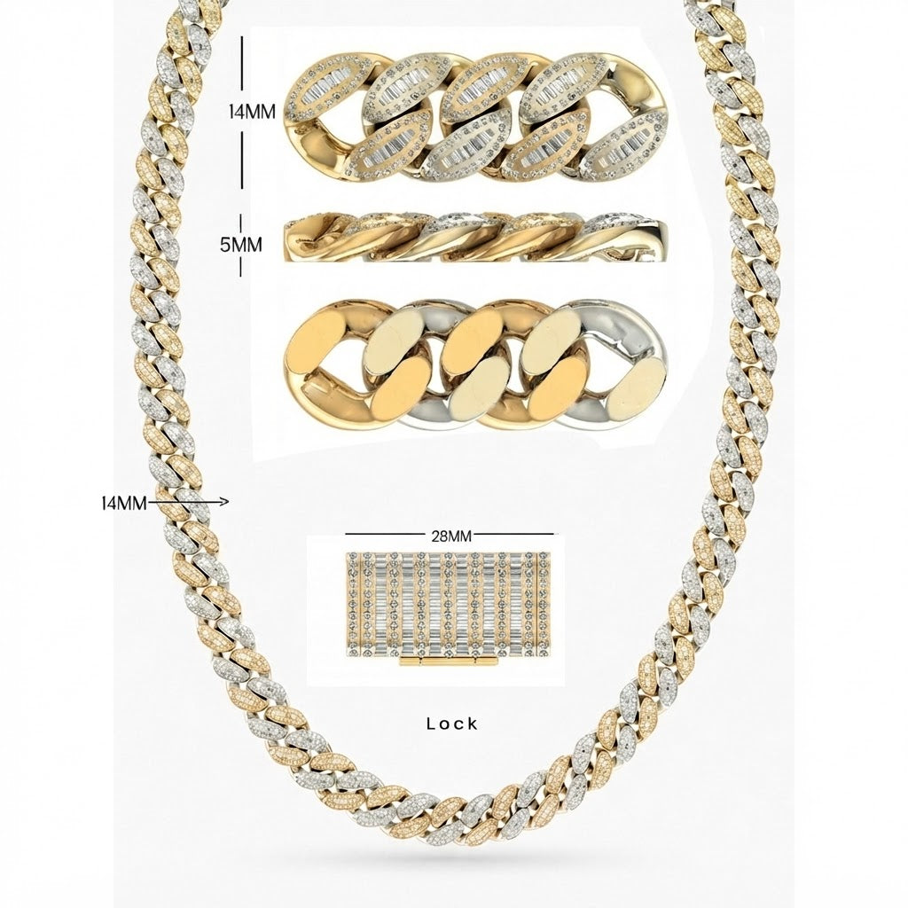14mm Moissanite Baguette Diamond Iced Cuban Link Chain - 5MM Wide