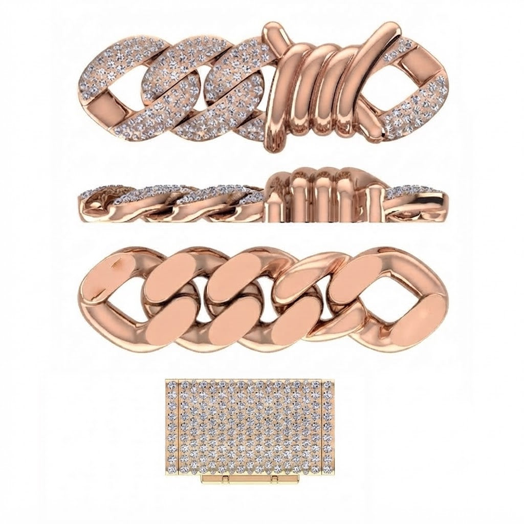 15mm Moissanite Diamond Iced Cuban Link Chain with Wire Wrap Accents - 5MM Wide