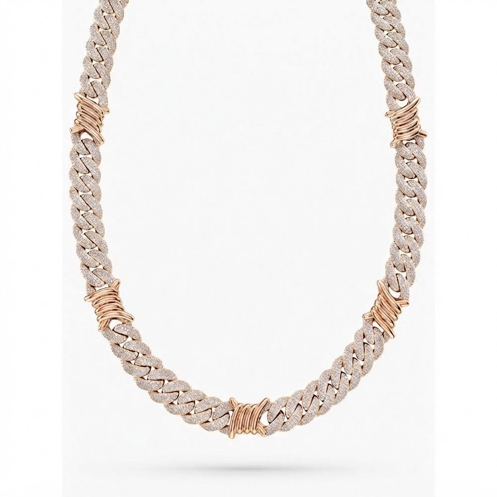 15mm Moissanite Diamond Iced Cuban Link Chain with Wire Wrap Accents - 5MM Wide