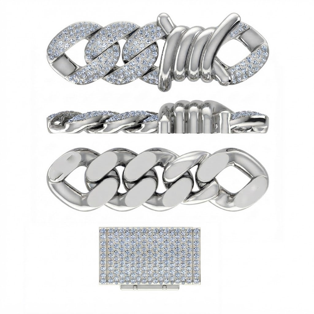 15mm Moissanite Diamond Iced Cuban Link Chain with Wire Wrap Accents - 5MM Wide