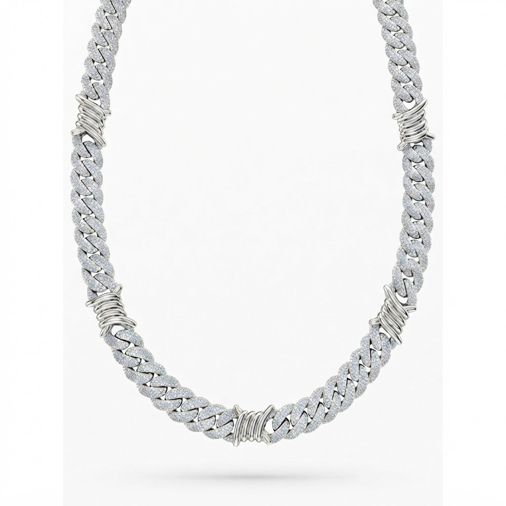 15mm Moissanite Diamond Iced Cuban Link Chain with Wire Wrap Accents - 5MM Wide
