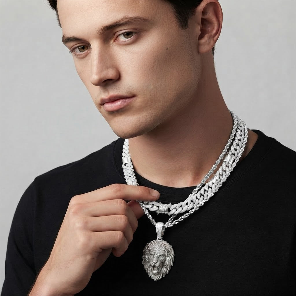 15mm Moissanite Diamond Iced Cuban Link Chain with Wire Wrap Accents - 5MM Wide
