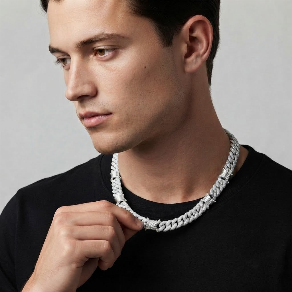 15mm Moissanite Diamond Iced Cuban Link Chain with Wire Wrap Accents - 5MM Wide